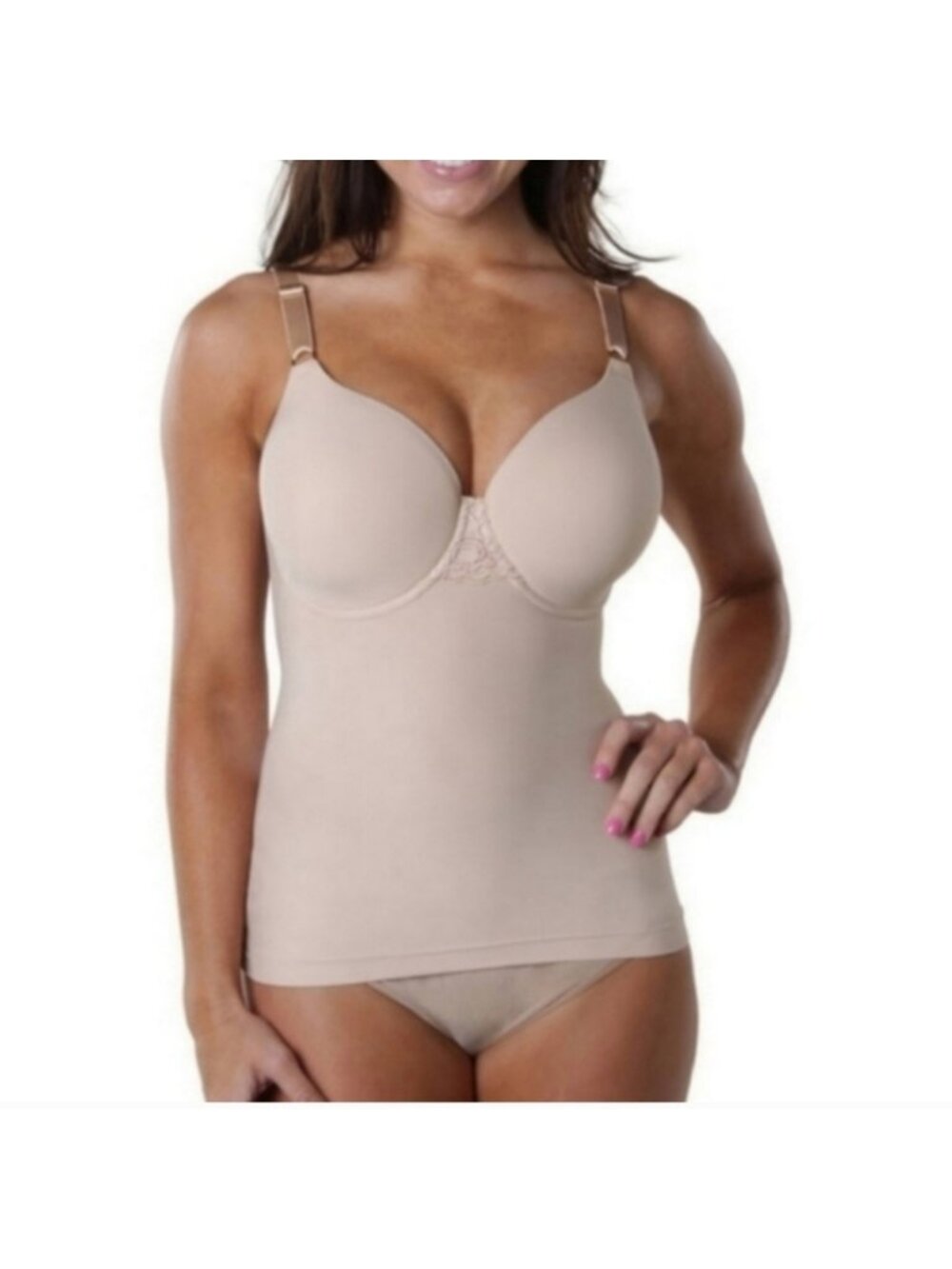 Shapeez Tankee Long Nude Beige Shapewear Bra Tank Top Lingerie Large C Cup